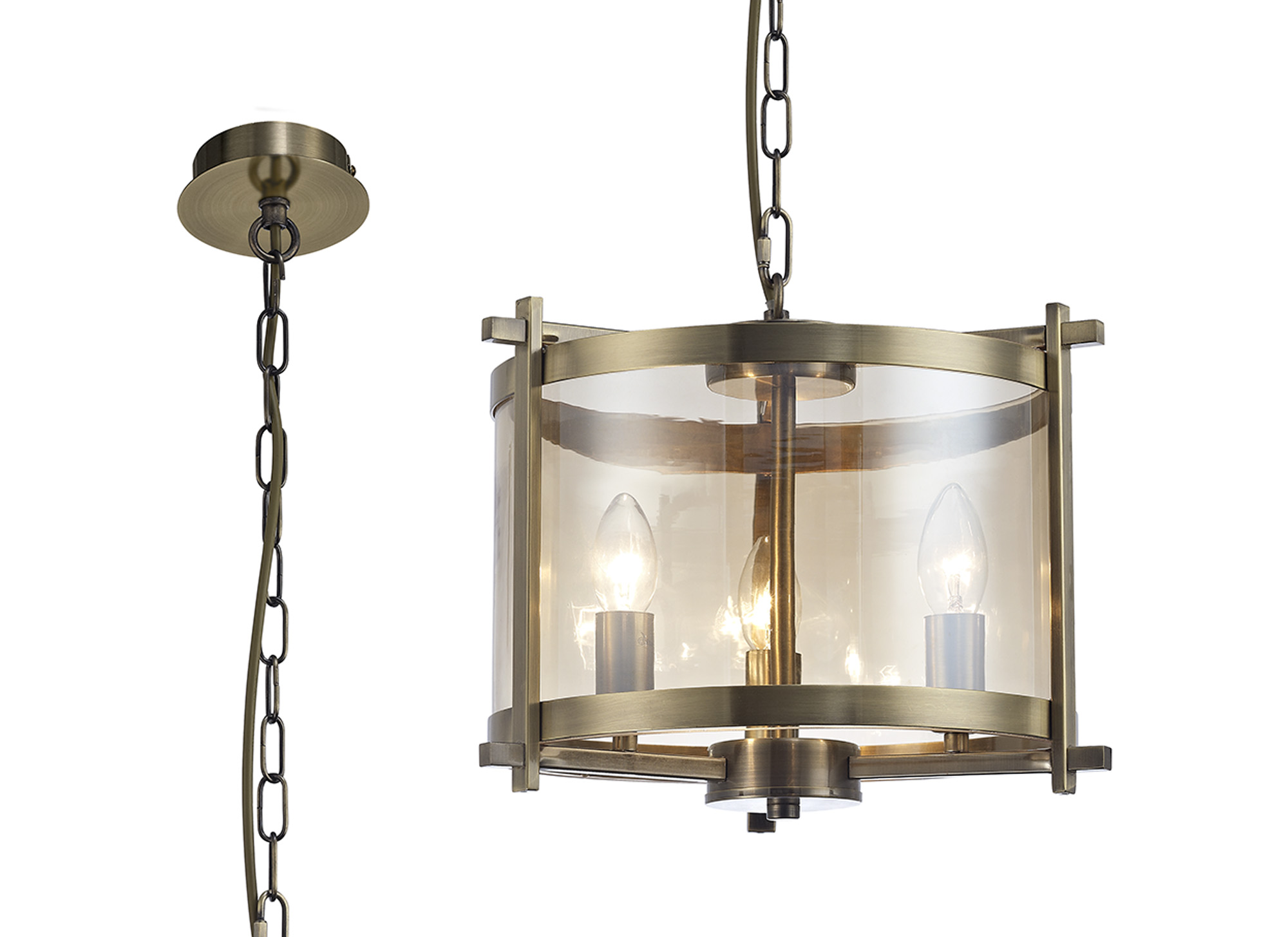 D0088  Nolan 36cm Glass Pendant 3 Light Antique Brass